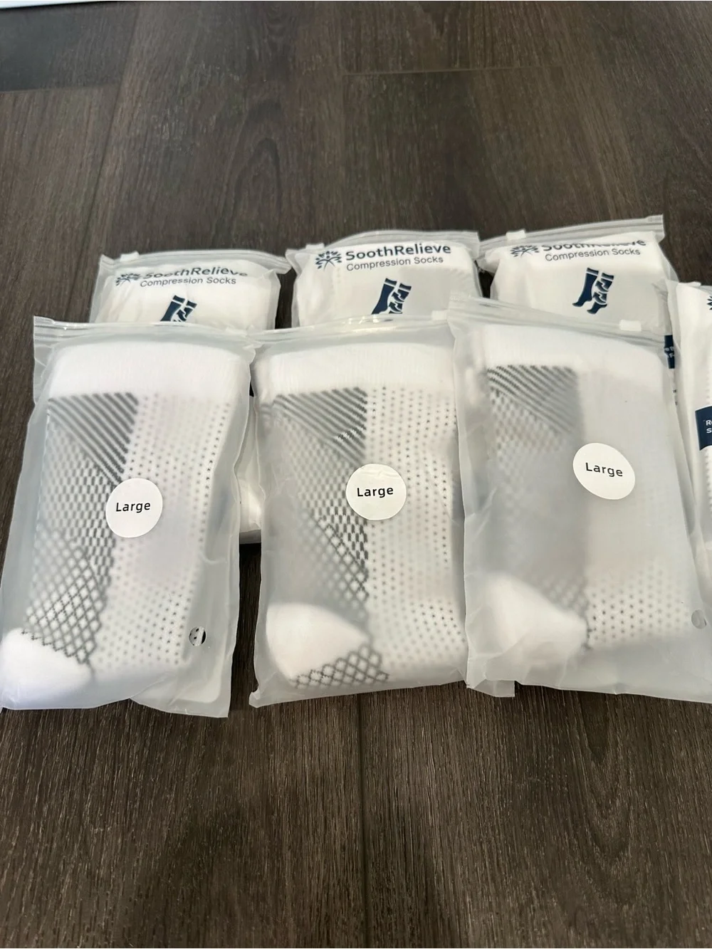 Lot of 7- New White Compression Socks - Support & Improved Circulation,large